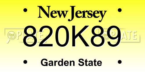 820K89 New Jersey License Plate