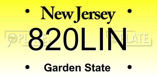 820LIN New Jersey License Plate