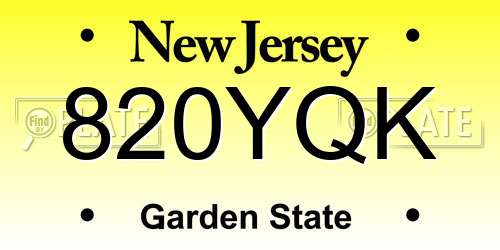 820YQK New Jersey License Plate