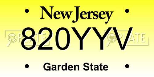 820YYV New Jersey License Plate