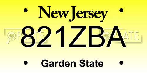 821ZBA New Jersey License Plate
