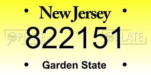 822151 New Jersey License Plate