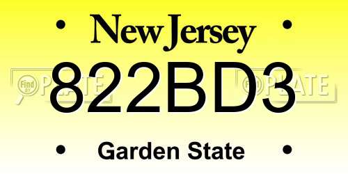 822BD3 New Jersey License Plate