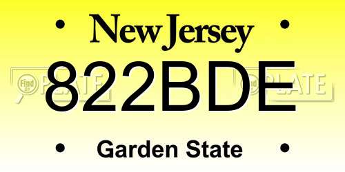 822BDE New Jersey License Plate