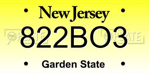 822BO3 New Jersey License Plate