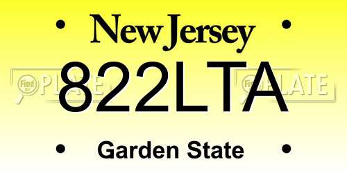 822LTA New Jersey License Plate
