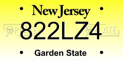 822LZ4 New Jersey License Plate