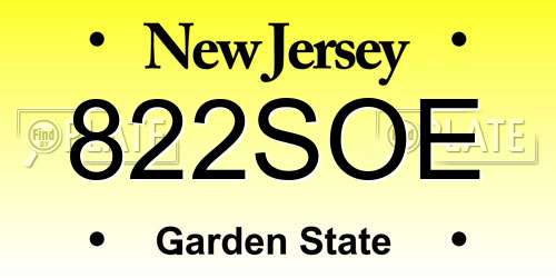 822SOE New Jersey License Plate