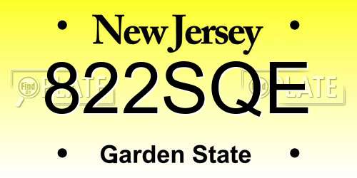 822SQE New Jersey License Plate