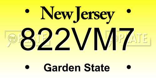822VM7 New Jersey License Plate