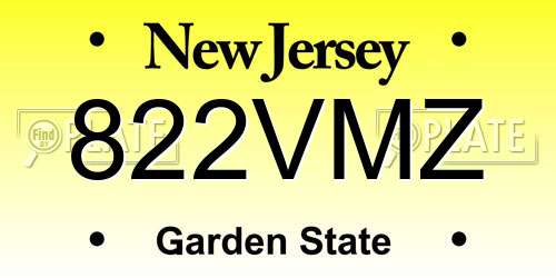 822VMZ New Jersey License Plate