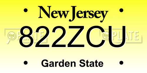 822ZCU New Jersey License Plate