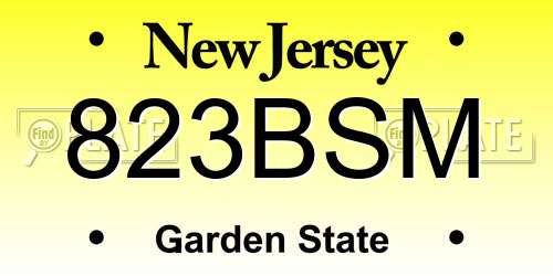 823BSM New Jersey License Plate