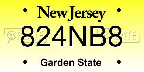 824NB8 New Jersey License Plate