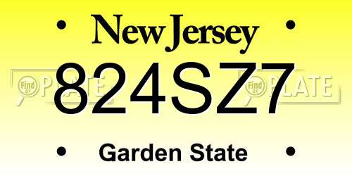 824SZ7 New Jersey License Plate