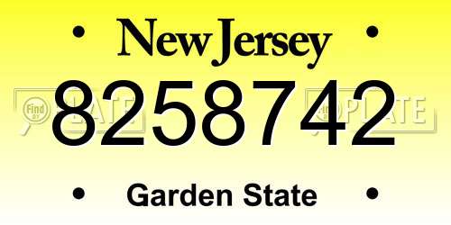 8258742 New Jersey License Plate