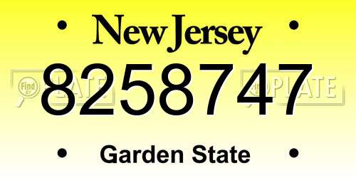 8258747 New Jersey License Plate