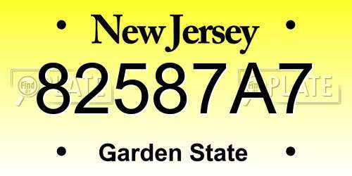 82587A7 New Jersey License Plate