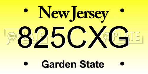 825CXG New Jersey License Plate