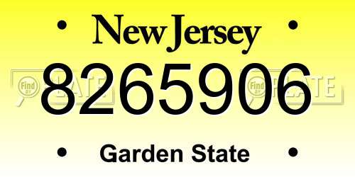 8265906 New Jersey License Plate