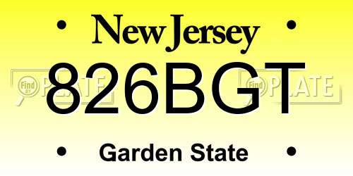 826BGT New Jersey License Plate