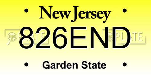 826END New Jersey License Plate