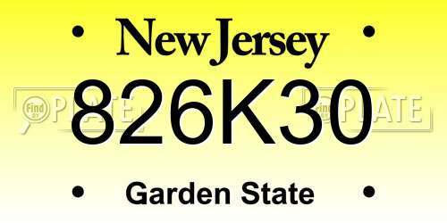 826K30 New Jersey License Plate