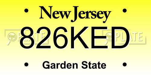 826KED New Jersey License Plate