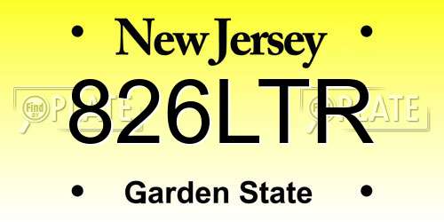 826LTR New Jersey License Plate