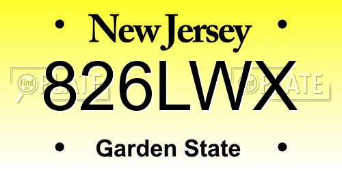 826LWX New Jersey License Plate