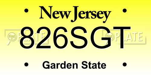 826SGT New Jersey License Plate