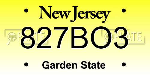 827BO3 New Jersey License Plate