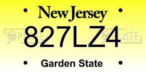 827LZ4 New Jersey License Plate