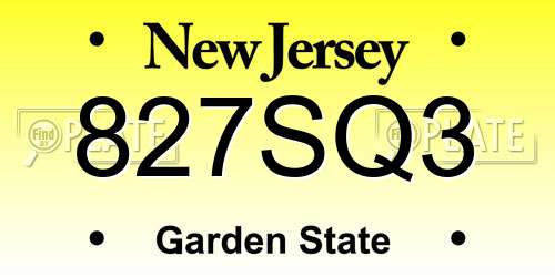 827SQ3 New Jersey License Plate