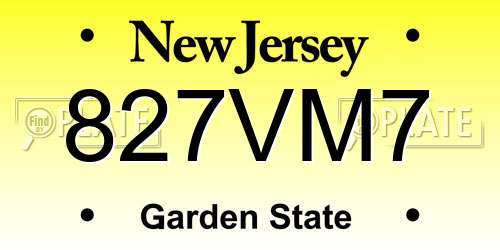 827VM7 New Jersey License Plate