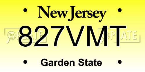 827VMT New Jersey License Plate