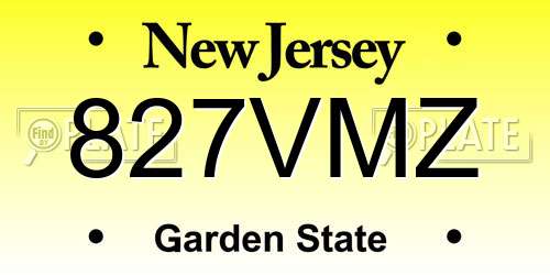 827VMZ New Jersey License Plate