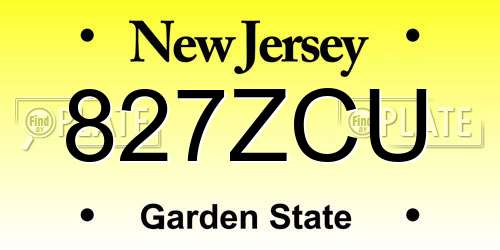 827ZCU New Jersey License Plate