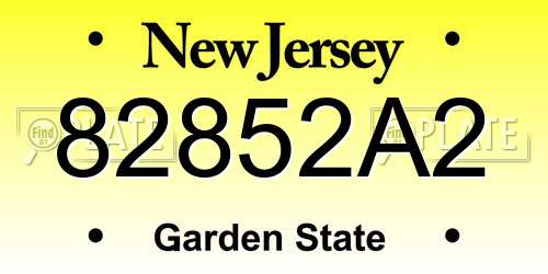 82852A2 New Jersey License Plate