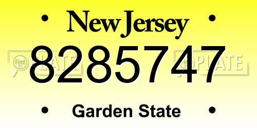 8285747 New Jersey License Plate
