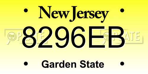 8296EB New Jersey License Plate