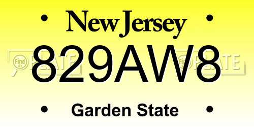 829AW8 New Jersey License Plate