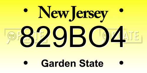 829BO4 New Jersey License Plate