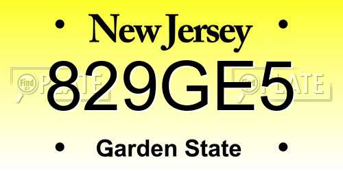 829GE5 New Jersey License Plate