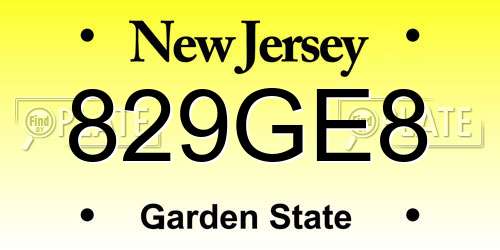 829GE8 New Jersey License Plate