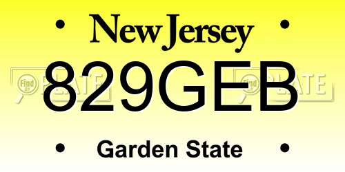 829GEB New Jersey License Plate