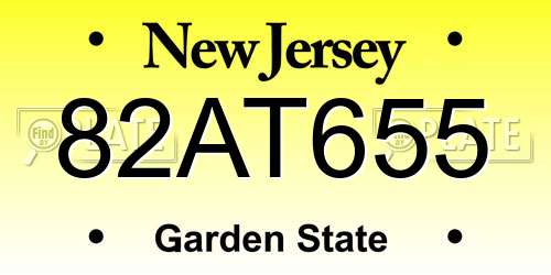 82AT655 New Jersey License Plate