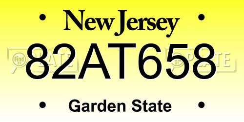 82AT658 New Jersey License Plate