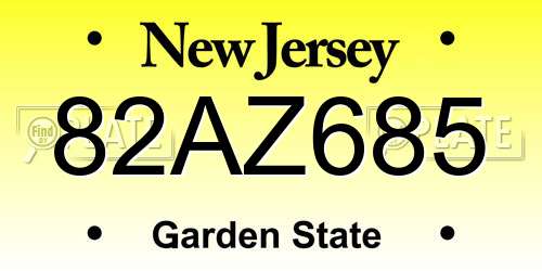 82AZ685 New Jersey License Plate