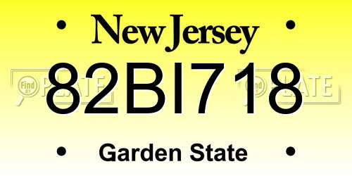 82BI718 New Jersey License Plate